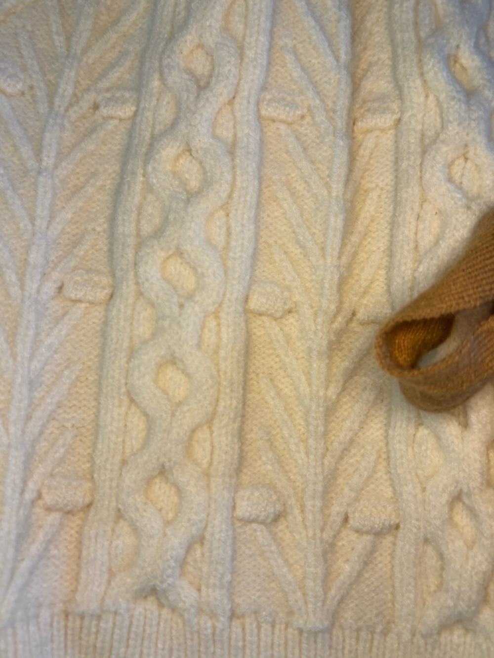 Storia Cream Cable Knit Cropped Cardigan with Brown Bow Ties - Picture 12 of 15